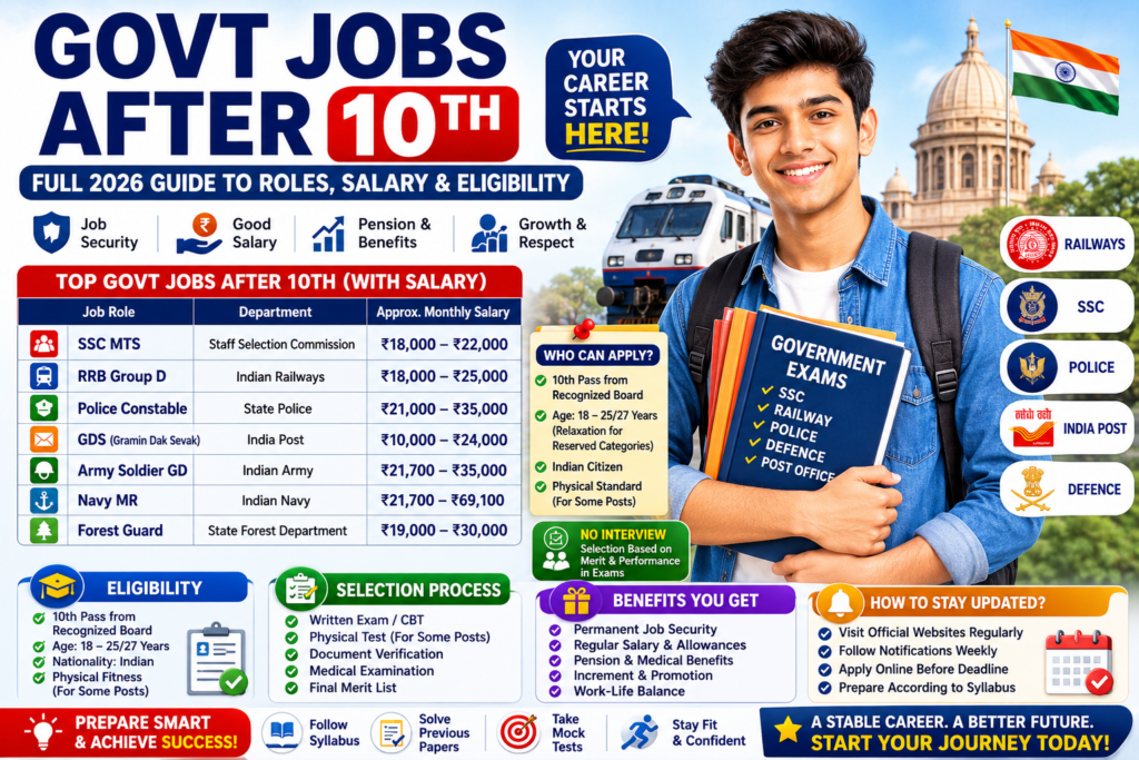 Govt jobs after 10th 2026 – Railway, SSC, Police and Postal recruitment guide