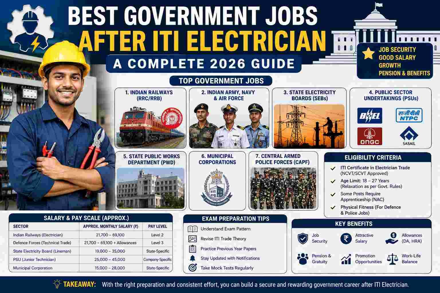 Best government jobs after ITI electrician - railway, defence and SEB career options