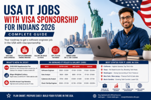 Indian IT professional reviewing USA visa sponsorship job offers on laptop